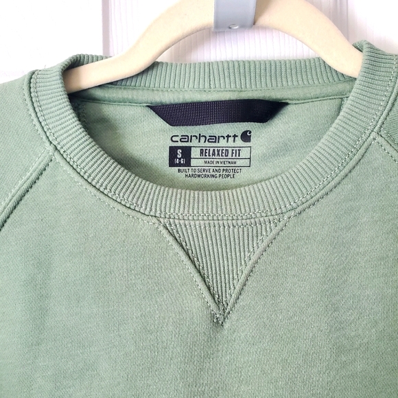 Carhatt Womens Relaxed Fit Midweight Crewneck Block Logo Sleeve Graphic Size: S - Picture 6 of 15